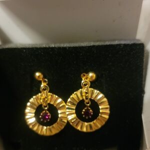 Avon Gold Earrings with Purple Accent